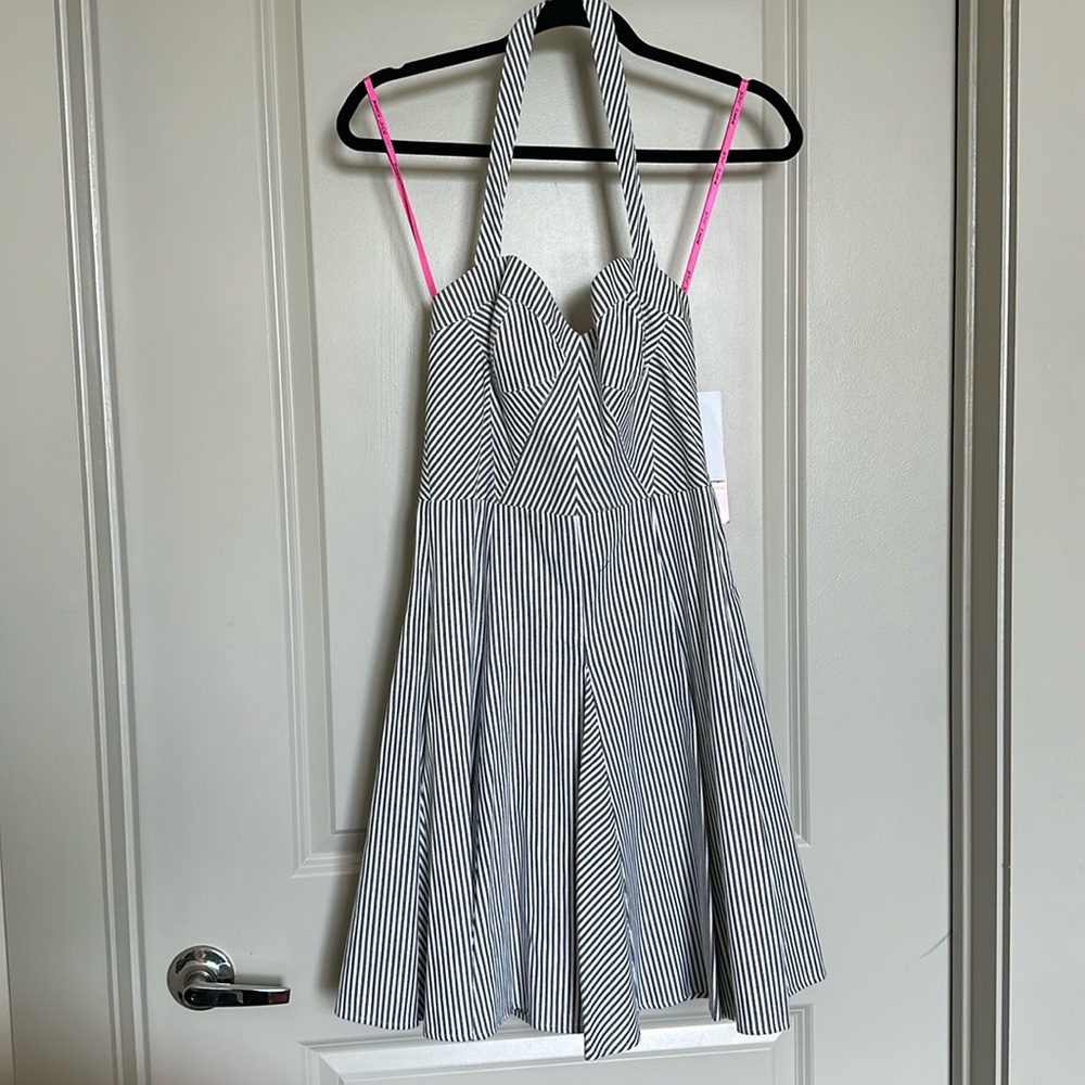 NWT Betsy Johnson halter pleated stripe dress - size 4